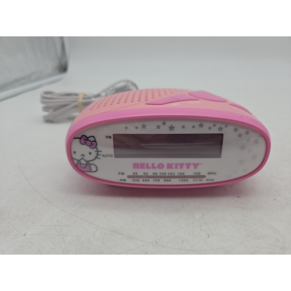 Hello Kitty Digital Alarm Clock & Radio AM/FM Pink & White KT2051 - TESTED WORKS